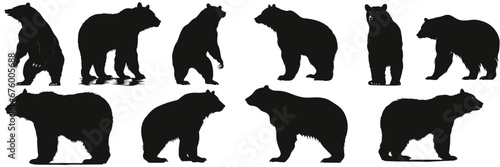 Fototapeta Naklejka Na Ścianę i Meble -  Black bear illustration. Set bear silhouette. Minimalist and Flat Logo. Isolated vector image, head bear logo vector, animal theme, wildlife logo.
