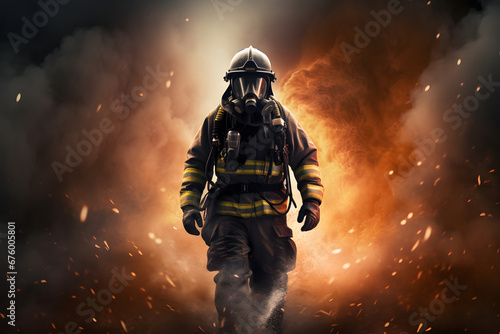 Hero Firefighter on heavy duty