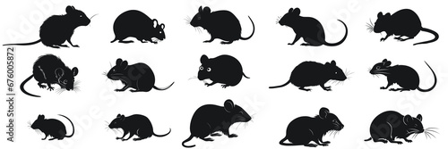 Black mouse illustration. Set mouse silhouette. Minimalist and Flat Logo. Isolated vector image, animal theme, wildlife logo. © Othman