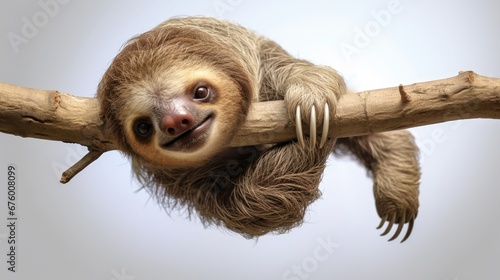  a sloth hanging from a tree branch with its tongue hanging out of it's sloth's mouth.  generative ai photo
