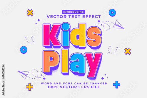 Editable text effect Kids Play 3d Cartoon template style premium vector