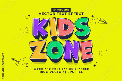 Editable text effect Kids Zone 3d Cartoon template style premium vector