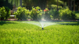 Automatic sprinkler system watering the lawn.Generative AI