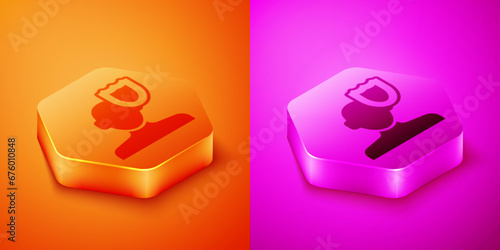 Isometric Psychology icon isolated on orange and pink background. Psi symbol. Mental health concept, psychoanalysis analysis and psychotherapy. Hexagon button. Vector