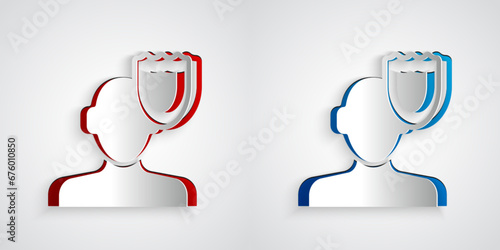 Paper cut Psychology icon isolated on grey background. Psi symbol. Mental health concept, psychoanalysis analysis and psychotherapy. Paper art style. Vector