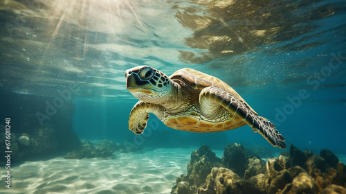 sea turtle in the water. clear water.Generative AI