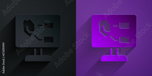 Paper cut Agricultural soil test and results icon isolated on black on purple background. Digital soil analysis. Paper art style. Vector