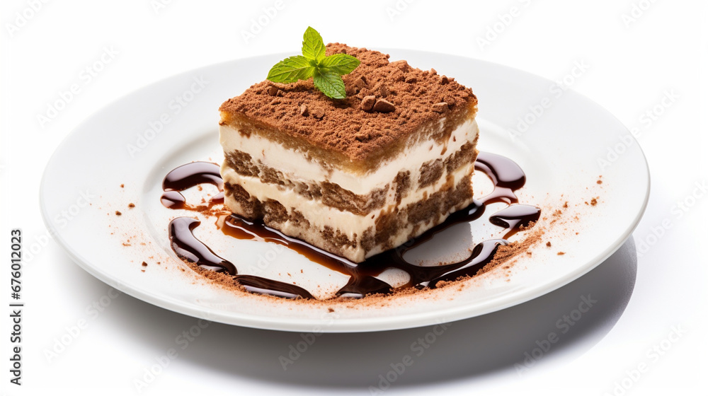 Tiramisu dessert on a white background.Generative AI Tiramisu dessert on a white background.Generative AI