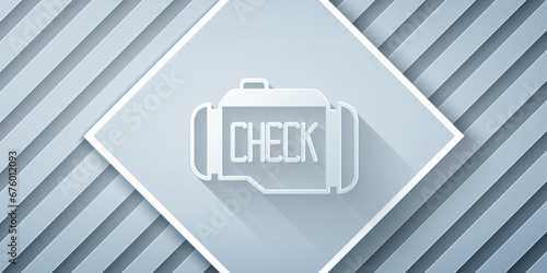Paper cut Check engine icon isolated on grey background. Paper art style. Vector