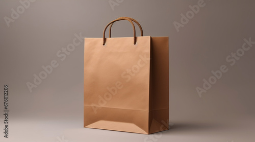 Close up of a brown clean empty clean paper takeout bag isolated on white background.Generative AI