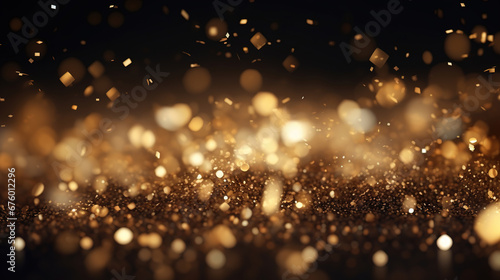 Abstract de-focused blurred bokeh background gold and black. Winter background. New Year and Christmas concept