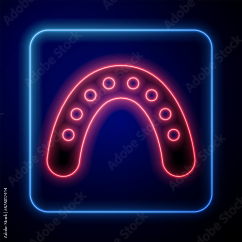 Glowing neon Mouth guard boxer icon isolated on black background. Vector
