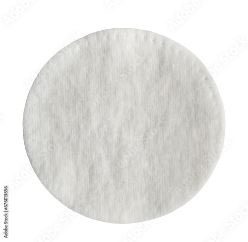 Round cotton pad for facial skin care on a white background. Skin care. Cosmetic disc sponge. View from above photo
