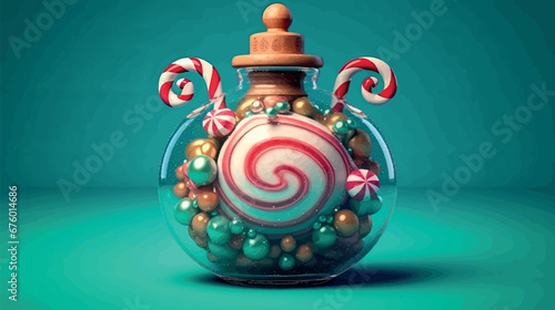 Sweets set of caramel candies, lollipops background. Christmas set of sweets in a festive package. Illustration of 3d candy, gum and lollipops in a glass jar. Gifts candy banner vector. Generative ai