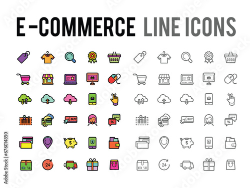 E-commerce online shopping, delivery vector line icon collection set for eshop seller