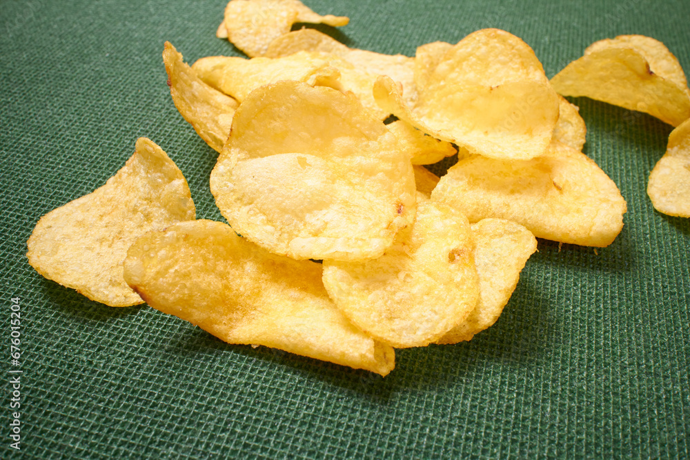 potato chips on the green background