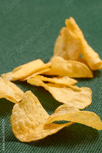 potato chips on the green background