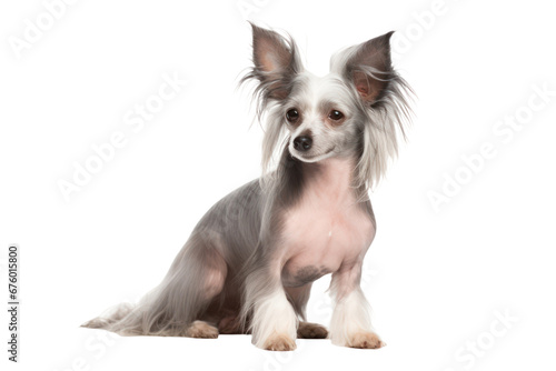 Chinese Crested dogs looking at the camera isolated on transparent background
