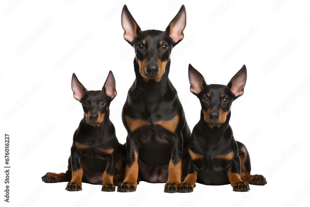Doberman Pinscher dogs looking at the camera isolated on transparent background Doberman Pinscher dogs looking at the camera isolated on transparent background