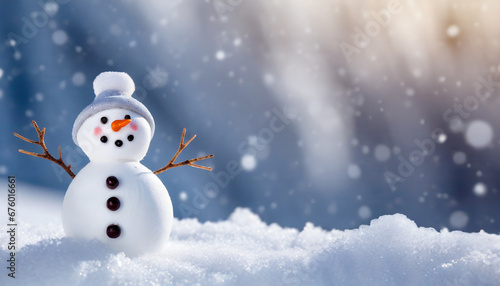 Small snowman on soft snow with copy space © Giuseppe Cammino