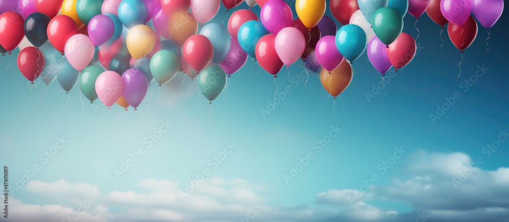 Colorful Birthday celebration card with balloons, copy space