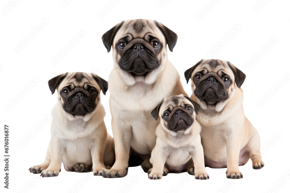 Pug dogs looking at the camera isolated on transparent background Pug dogs looking at the camera isolated on transparent background