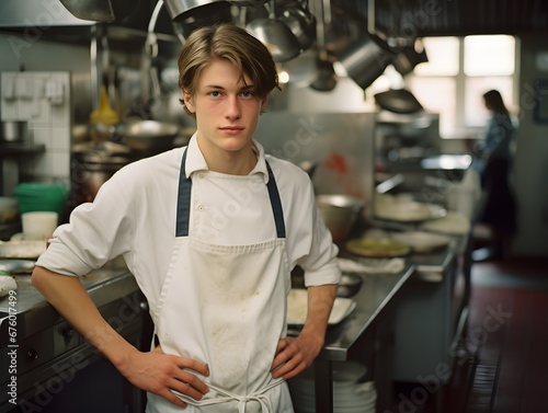Behind the Scenes: Genuine Shot of a 20-Year-Old Chef in the Heat of the Kitchen