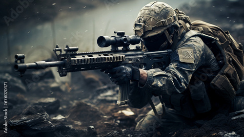 soldier with rifle photo
