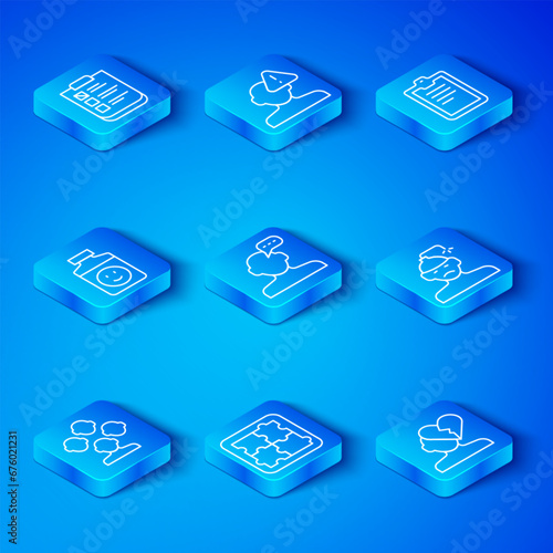 Set line Schizophrenia, Online psychological counseling, Solution problem psychology, Concussion, headache, Psychological test, Antidepressants, and Broken heart or divorce icon. Vector