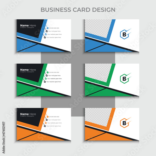 Vector modern professional business card design, abstract simple creative marketing agency visiting card design template with 3color concept. photo