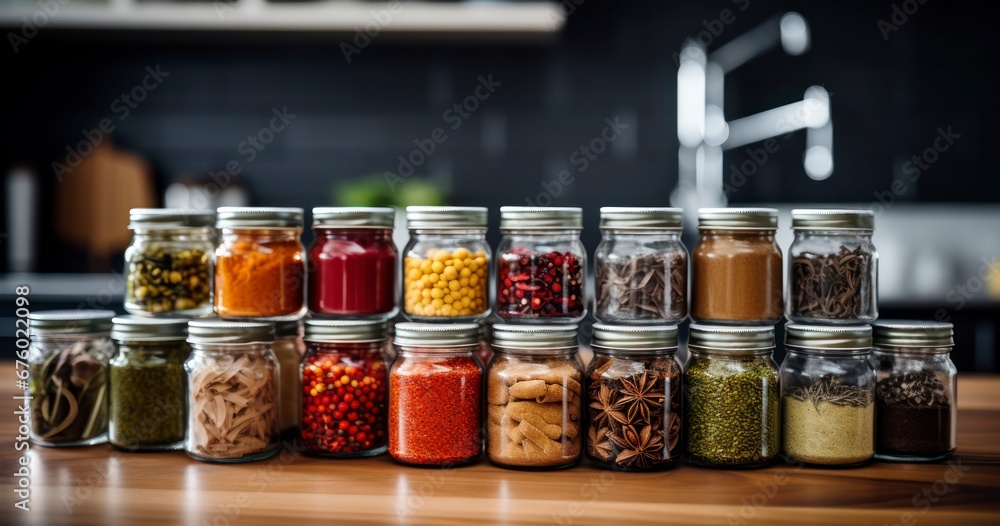 The Magic of Spices Stored in Neat Jars. Generative AI The Magic of Spices Stored in Neat Jars. Generative AI