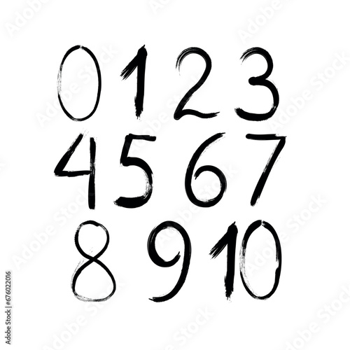 set of numbers from zero to ten with an ink brush isolated on a white background