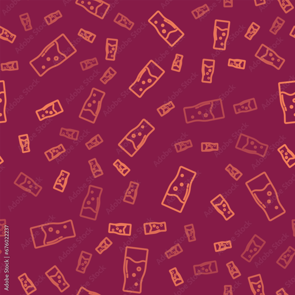 Brown line Glass of beer icon isolated seamless pattern on red background. Vector Brown line Glass of beer icon isolated seamless pattern on red background. Vector