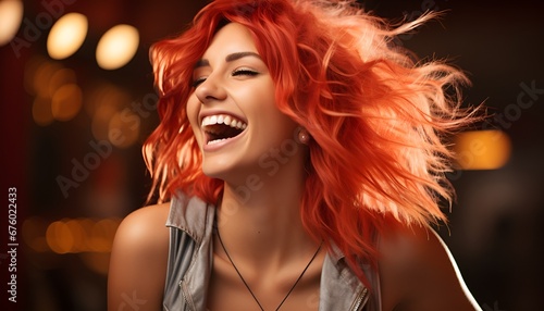 Happy young woman feeling vibrant and energetic dancing and smiling