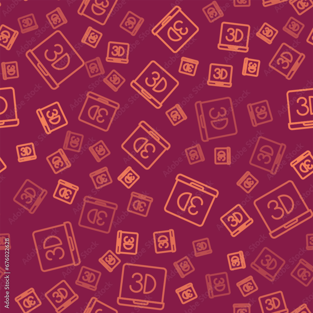 Brown line 3D printer icon isolated seamless pattern on red background. 3d printing. Vector Brown line 3D printer icon isolated seamless pattern on red background. 3d printing. Vector