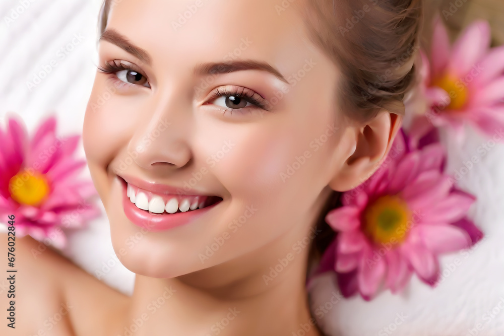 close-up Beautiful smile woman mouth. Beautiful woman relaxing at spa, skin care and healthy concept. close-up Beautiful smile woman mouth. Beautiful woman relaxing at spa, skin care and healthy concept.