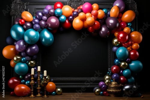 Black copy space with colorful celebration balloons