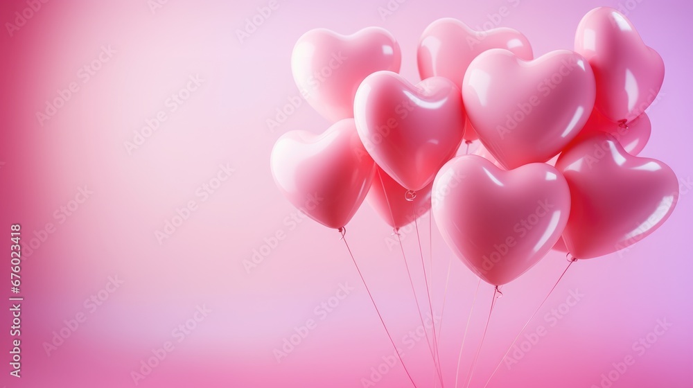 pink balloons, heart shaped, Valentine's Day