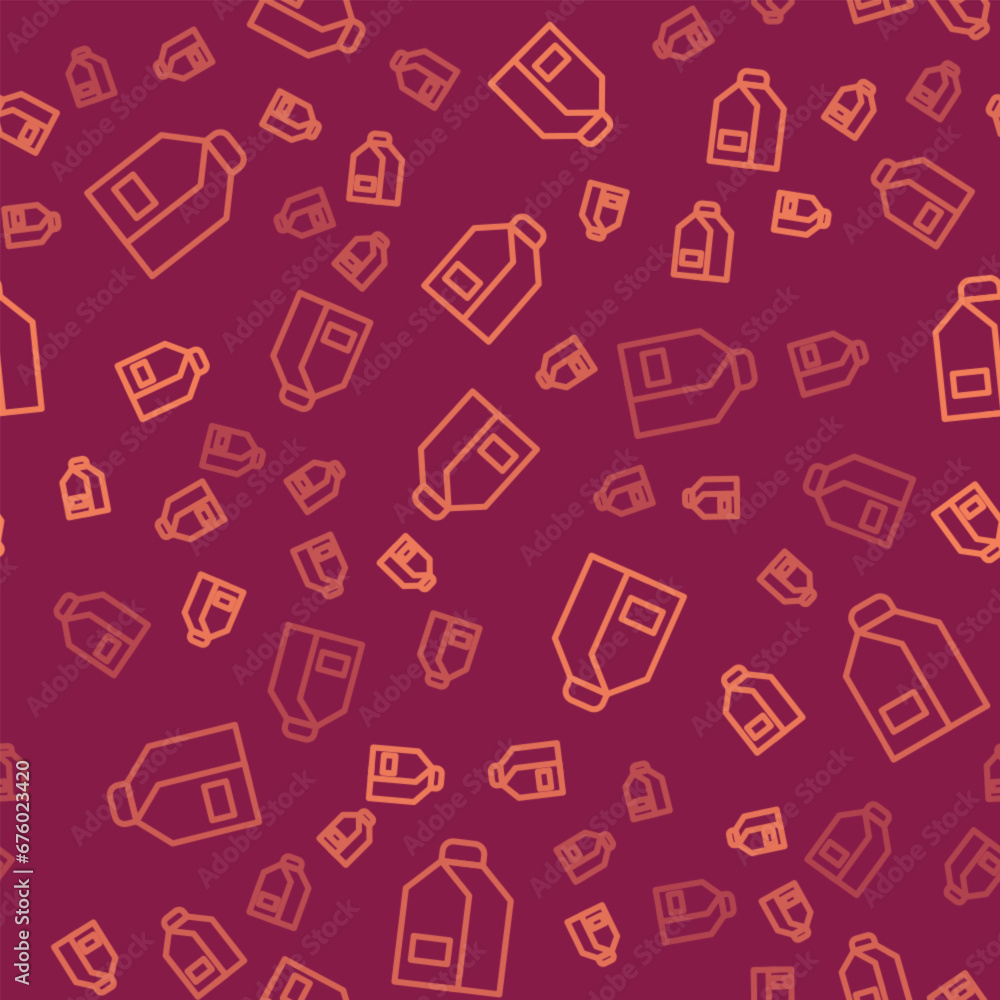 Brown line Paper package for milk icon isolated seamless pattern on red background. Milk packet sign. Vector Brown line Paper package for milk icon isolated seamless pattern on red background. Milk packet sign. Vector