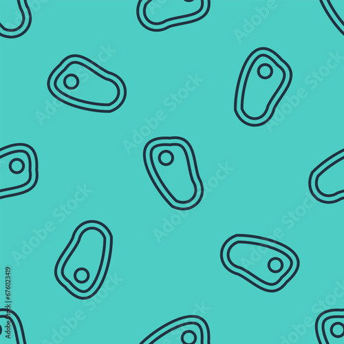 Black line Steak meat icon isolated seamless pattern on green background. Vector
