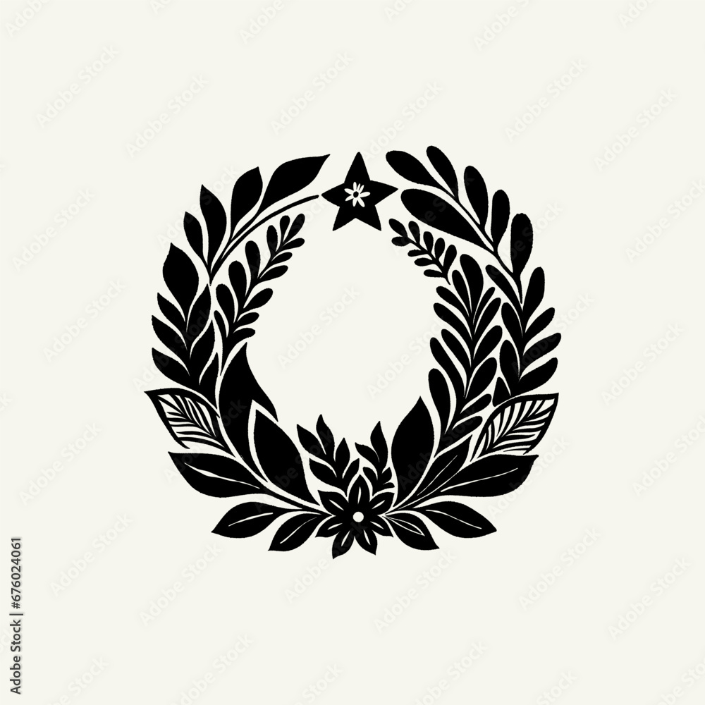 Obraz premium Merry Christmas and Happy New Year illustration, for greeting cards, posters, holiday covers. Xmas festive linocut black hand drawn.