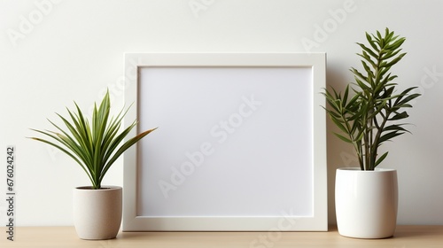 Square pictureframe decorated ceramic houseplants ai generated frame mock up plants interior