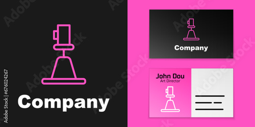 Pink line Tacheometer, theodolite icon isolated on black background. Geological survey, engineering equipment for measurement and research. Logo design template element. Vector