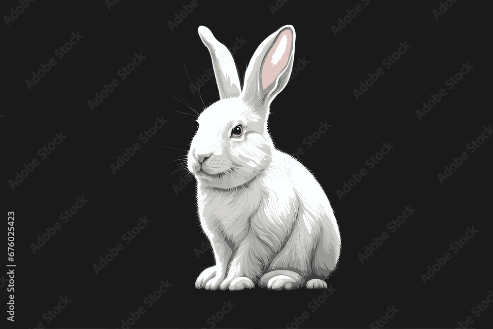 Fototapeta premium Minimalist White Bunny in Silverpoint. Generative AI