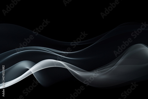 Abstract White soft light waves on a Black background for design and presentation