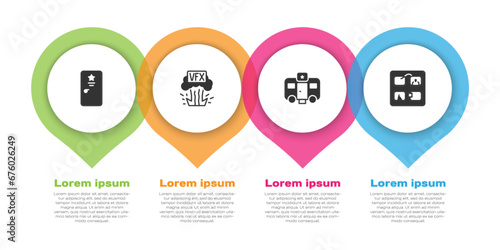 Set Backstage, VFX, Actor trailer and Storyboard. Business infographic template. Vector
