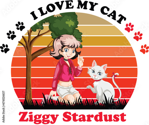 Fotografi Ziggy Stardust Is My Cute Cat, Cat name t-shirt Design