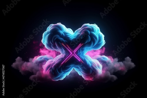 Enchanting Neon Radiance: A Vibrant Neon X and Outlined Letter x, Interwoven with a Glowing Cloud in Neon Pink and Blue, Paint a Surreal Dreamscape on a Cloudy, Transparent Fantasy Canvas photo