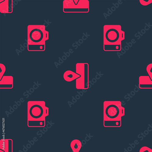 Set Photo camera and Oilfield on seamless pattern. Vector