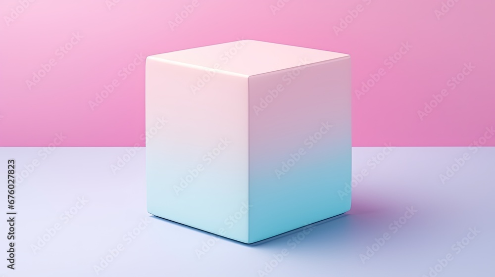3D rendering of a white cube on a pink and blue background. Banner copyspace, ai generative 3D rendering of a white cube on a pink and blue background. Banner copyspace, ai generative